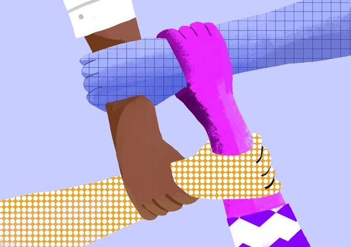 concept illustration of mutual support with four hands