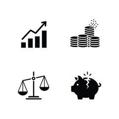 Financial Growth and Stability Icons Business, Finance, and Investment Visuals in Black and White