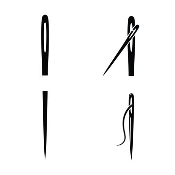 Collection of minimalist sewing needle icons, showing needles with and without thread, perfect for tailor, embroidery, and craft-related designs