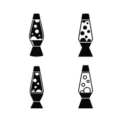 Set of minimalist retro lava lamp icons in black and white, depicting classic liquid motion lamps for various design and decorative purposes and nostalgic themes