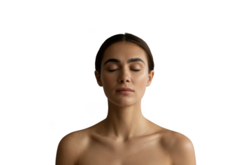 Woman with eyes closed, isolated on transparent background