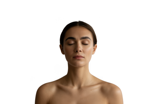 Woman with eyes closed, isolated on transparent background