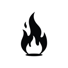 Simple black fire flame icon isolated on a white background, a vector illustration of a burning bonfire symbol for graphic design