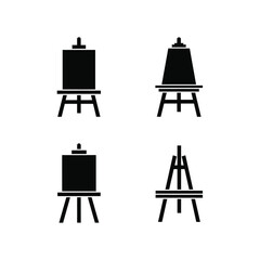 Four distinct black silhouette icons representing various art easels, essential tools for painters and artists to display canvases for creative expression and artistic endeavors