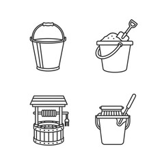 Set of Simple Line Art Bucket and Sand Toys Icons