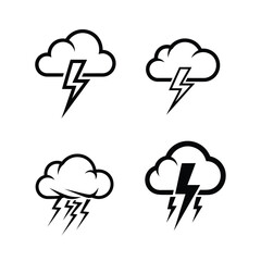 Stormy Weather Cloud and Lightning Bolt Icon Set for Design and Weather Concepts