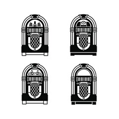 Vintage Jukebox Illustrations Classic Retro Music Players in Black and White Outline Designs