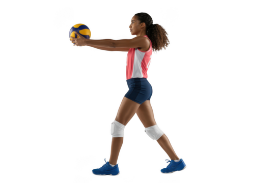 Young woman playing volleyball isolated on transparent background - Powered by Adobe