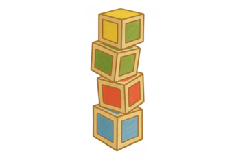 Stacking colorful wooden blocks, playing and learning with educational children's toy cubes, transparent background