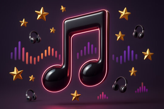 "MUSIC" 3D Note Neon Poster