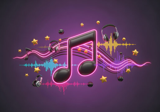 "MUSIC" 3D Note Neon Poster - Powered by Adobe