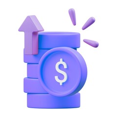 3D Purple Coin Stack With Upward Arrow and Dollar Sign money finance
