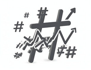 Hashtag Symbol with Upward Trend Arrows and Data Lines - Social Media Marketing Concept