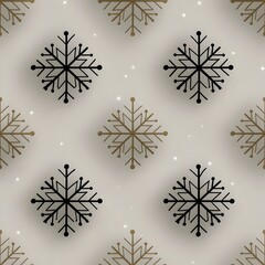 A seamless pattern of delicate black and gold snowflakes on a textured neutral background evoking a festive winter theme