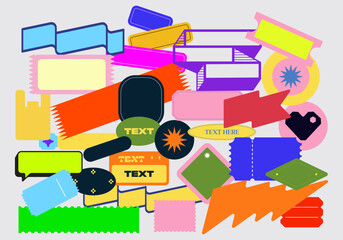 Retro sticker emblem ribbon label tag shape blank badge collection set bundle template print art editable