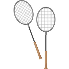 Two badminton rackets with gray netting and brown handles displayed against a clean white background ideal for sports graphics