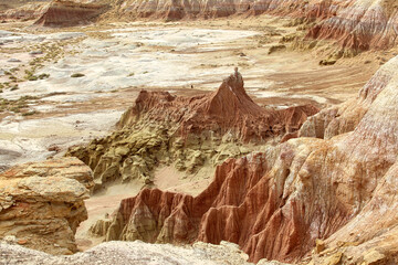 Unusual Colorful Rock Formations in Devil's Kitchen Geologic Site near Greybull Wyoming in the Autumn.