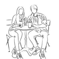 Couple at Cafe - Vector Line Art
​
