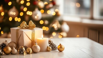 Elegant Christmas Gift and Candle Scene