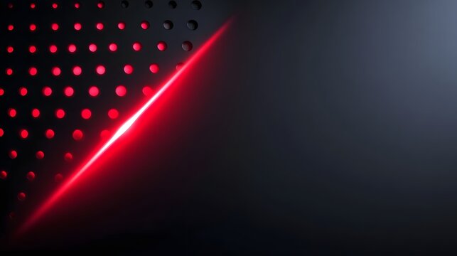 A dark textured background is bisected by a vibrant red diagonal light beam with a glowing perforated dot pattern on the left