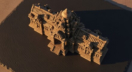 Detailed Sandcastle of Historic Palace on Sandy Surface in Warm Light