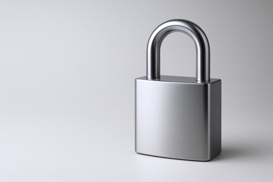 Silver metallic padlock representing security, protection, data encryption, and cybersecurity on a soft gradient background