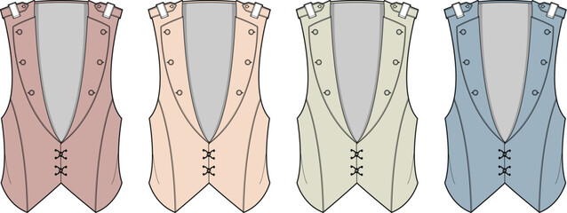 Four Vest Color Variations A Vector Illustration Showcasing Fashion Design Options for Apparel
