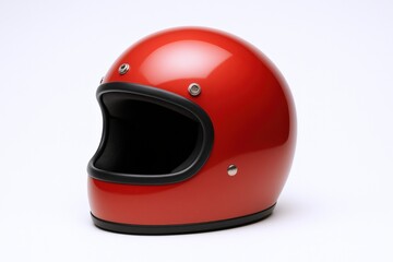 Fototapeta premium Red Full-Face Helmet for Motorcycling and Racing, Protective Gear on White Background, Studio Shot