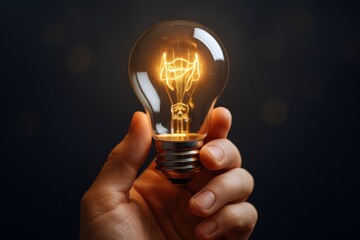 Hand Holding a Glowing Light Bulb: Concept of Innovation, Inspiration and New Ideas, Close Up