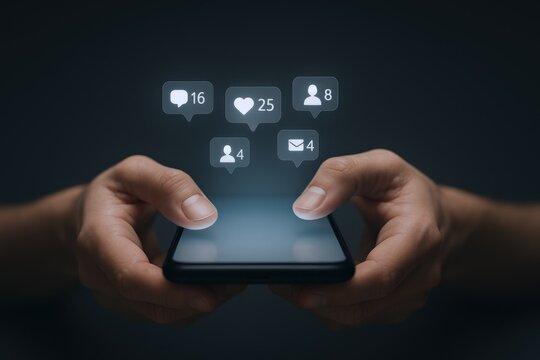 Engaged user interacting with social media notifications on a smartphone, showcasing connectivity and digital communication