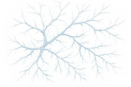 Ice frost pattern forming tree branches, freezing cold winter drawing, abstract frozen nature texture illustration