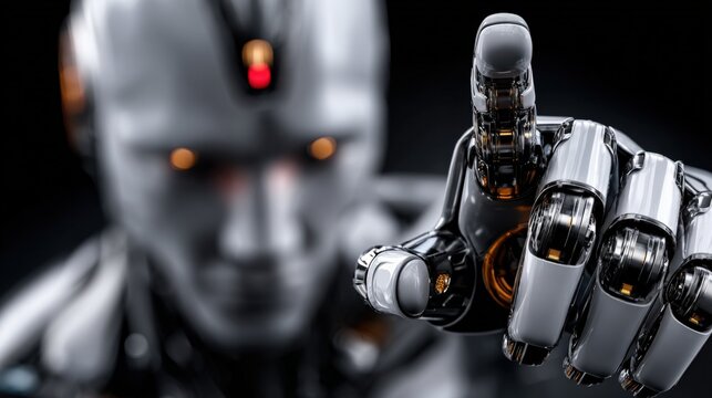 Futuristic Robot Hand Touching Virtual Screen, Artificial Intelligence Concept, Future Technology and Innovation