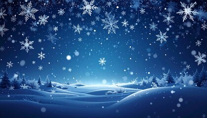 Winter landscape with snowflakes