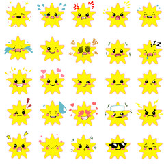 Obraz premium A cute emotion star illustration showing vibrant facial expressions, happy, sad, surprised, and excited. perfect for stickers, emojis, learning tools, or creative digital art projects.