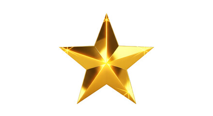 Fototapeta premium Shiny golden five pointed star with sharp edges isolated on transparent background