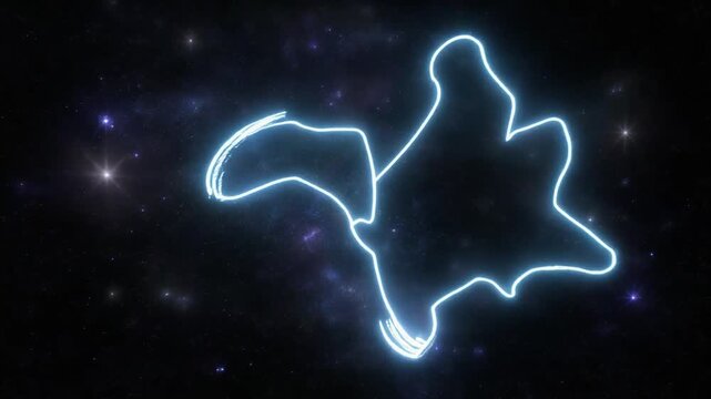 Glowing Neon Silhouette in Space An Abstract Representation of Shape and Form against a Dark, Starry Background