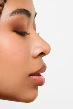 Close-up beauty profile portrait with soft glam