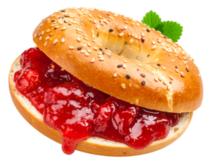 bagel with strawberry jam isolated on transparent png