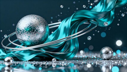 Luxurious Abstract 3D Renderings Vibrant Silk, Glitter Spheres, & Metallic Rings Collection | Elegant Jewel-Toned Modern Wall Art