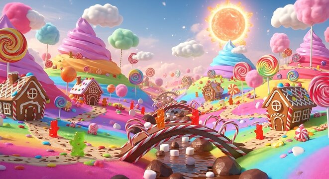 Whimsical Candy Land - A Sweet Dreamscape of Treats and Fantasy.
