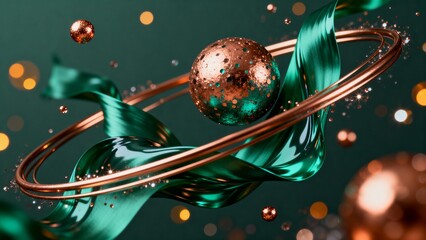 Luxurious Abstract 3D Renderings Vibrant Silk, Glitter Spheres, & Metallic Rings Collection | Elegant Jewel-Toned Modern Wall Art