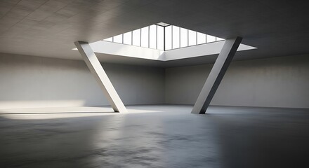 Empty square room with Two diagonal columnes supporting the building