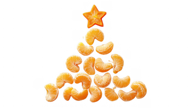 Mandarin slices shaped like a tree with a star, AI, PNG