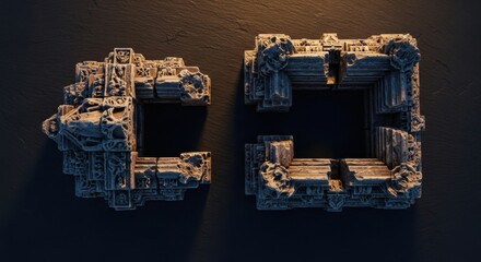 Intricate Architectural Fragments in Blue Tones with Dramatic Lighting for Modern Art or Design Projects