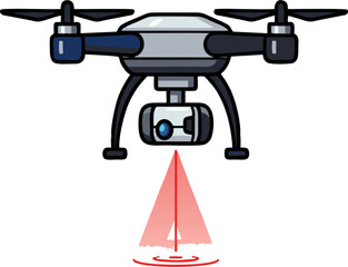 Drone with Camera and Red Laser Beam Scanning.