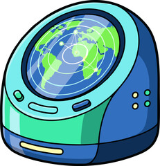 Futuristic Global Radar Device with World Map Display.