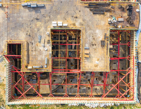 Building Foundation Construction with Steel Frame