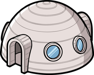 Futuristic Igloo Dome House Cartoon Illustration.