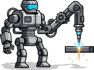 Industrial Robot Welding Metal with Laser Beam.