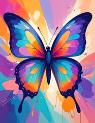 Vibrant rainbow butterfly with spray colored wings